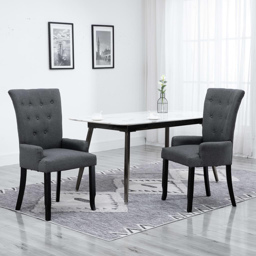 Dining Chairs with Armrests 2 pcs Dark Gray Fabric at Set Shop and Smile