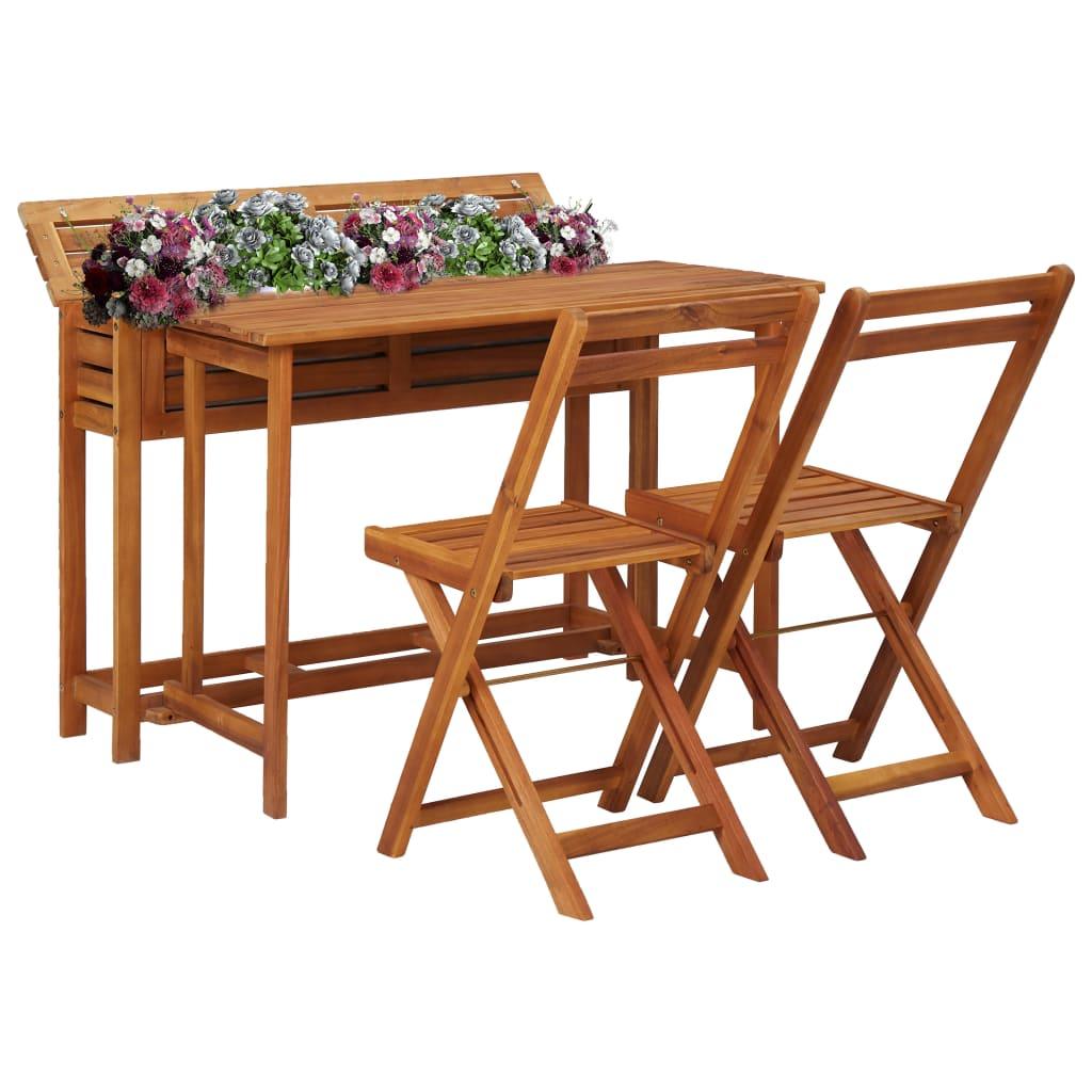 Balcony Planter Table with 2 Bistro Chairs Solid Acacia Wood at Set Shop and Smile