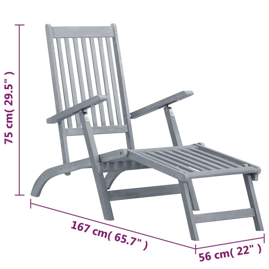 Patio Deck Chair with Footrest Gray Wash Solid Acacia Wood at Set Shop and Smile