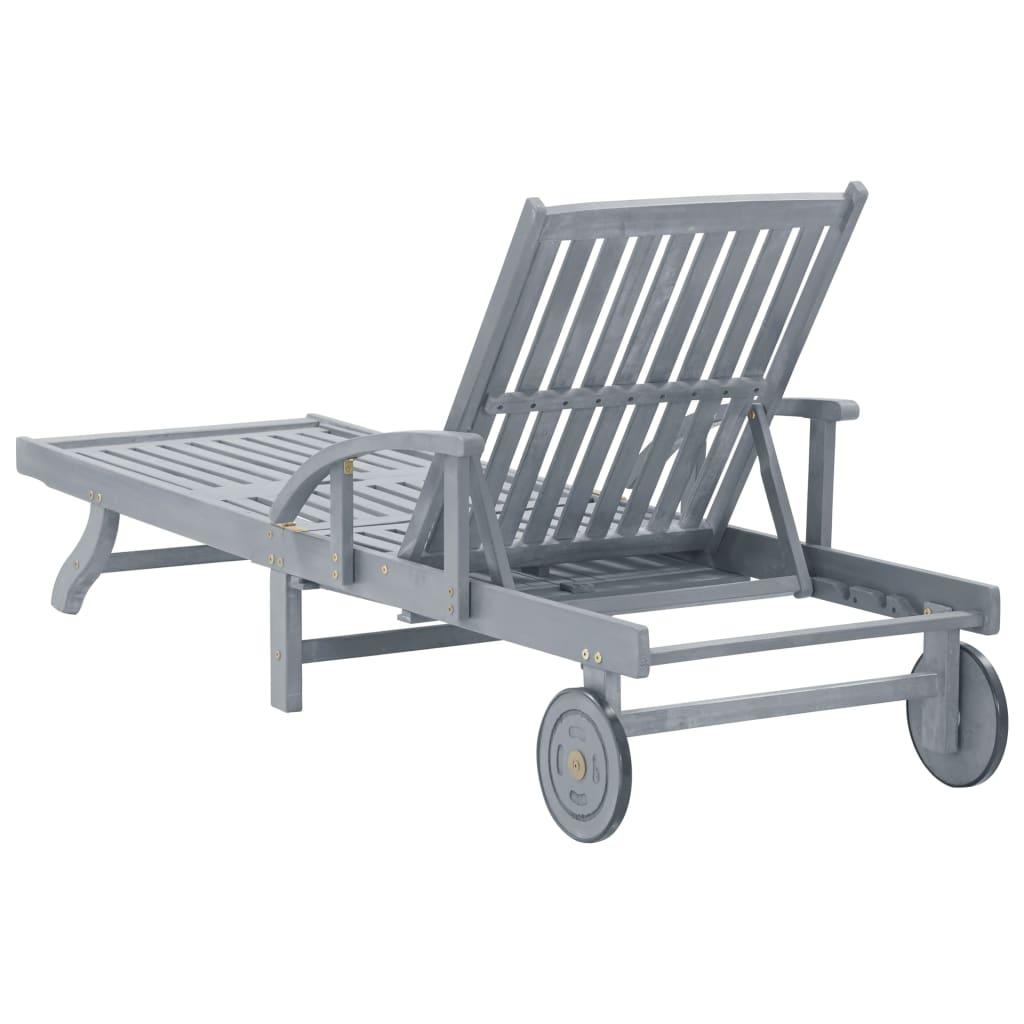 Patio Sun Lounger Gray Solid Acacia Wood at Set Shop and Smile