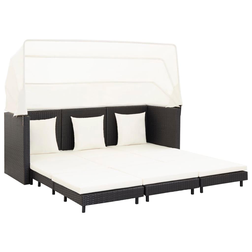 Extendable 3-Seater Sofa Bed with Roof Poly Rattan Black at Set Shop and Smile