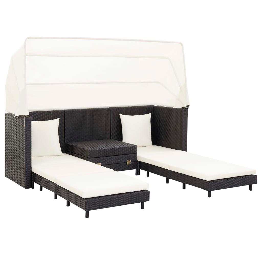 Extendable 3-Seater Sofa Bed with Roof Poly Rattan Black at Set Shop and Smile