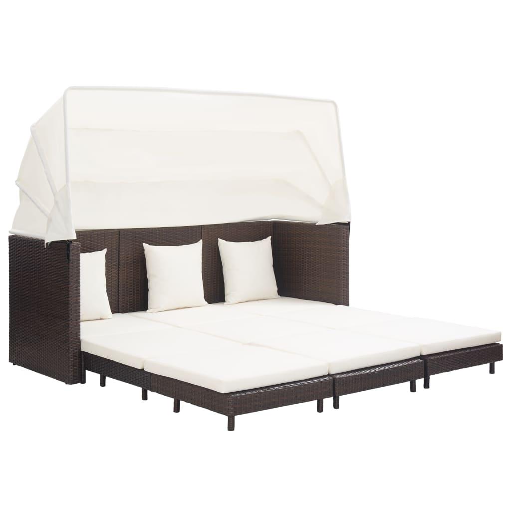 Extendable 3-Seater Sofa Bed with Roof Poly Rattan Brown at Set Shop and Smile