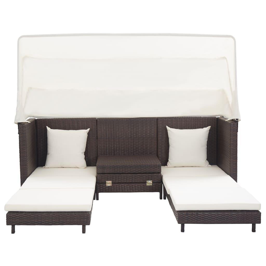 Extendable 3-Seater Sofa Bed with Roof Poly Rattan Brown at Set Shop and Smile