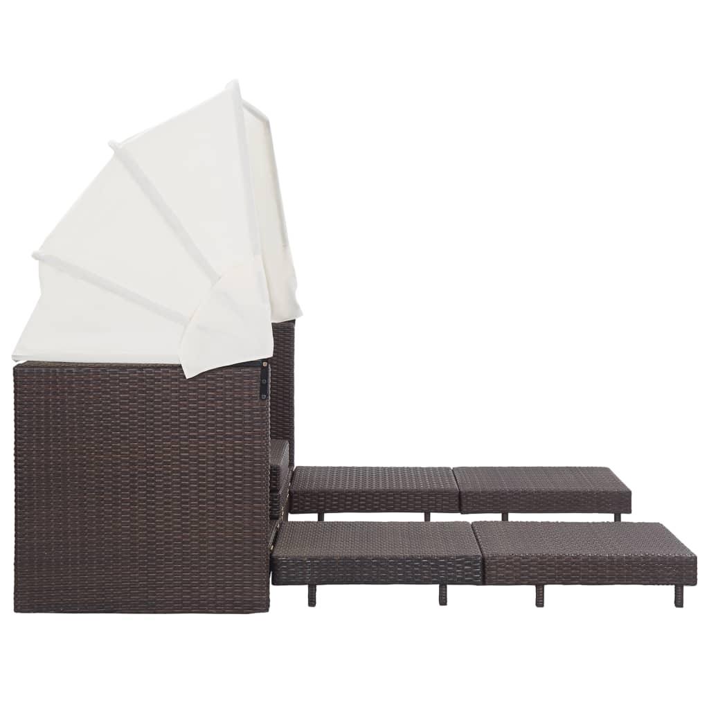 Extendable 3-Seater Sofa Bed with Roof Poly Rattan Brown at Set Shop and Smile