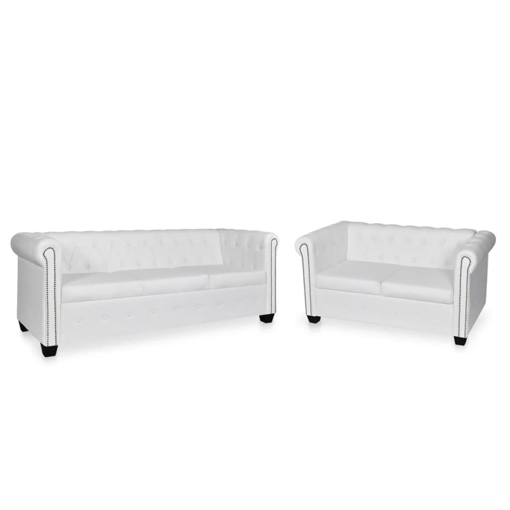 Chesterfield Sofa Set 2-Seater and 3-Seater White Faux Leather at Set Shop and Smile