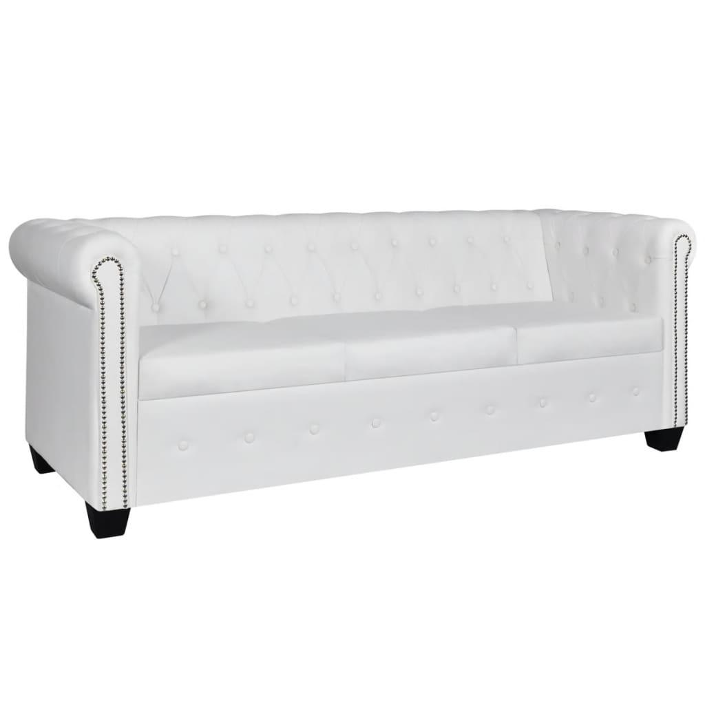 Chesterfield Sofa Set 2-Seater and 3-Seater White Faux Leather at Set Shop and Smile