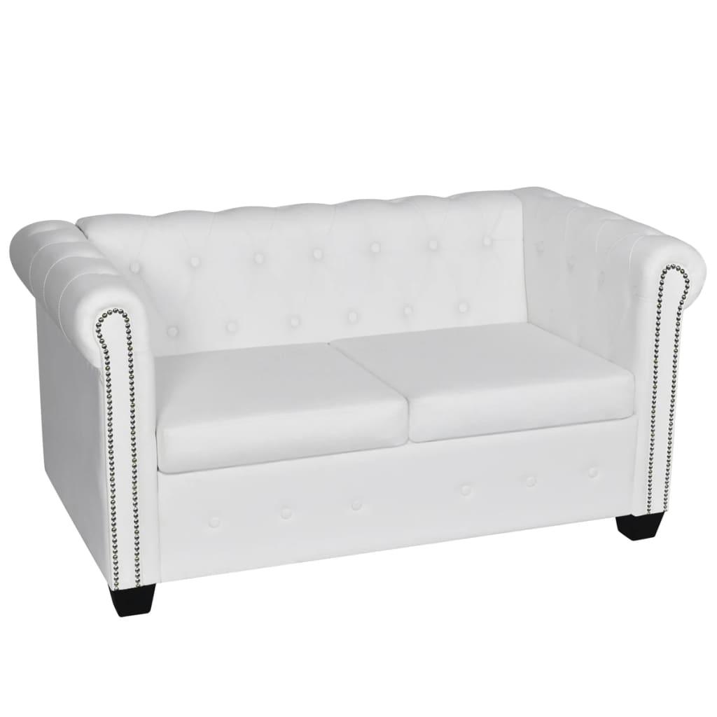 Chesterfield Sofa Set 2-Seater and 3-Seater White Faux Leather at Set Shop and Smile