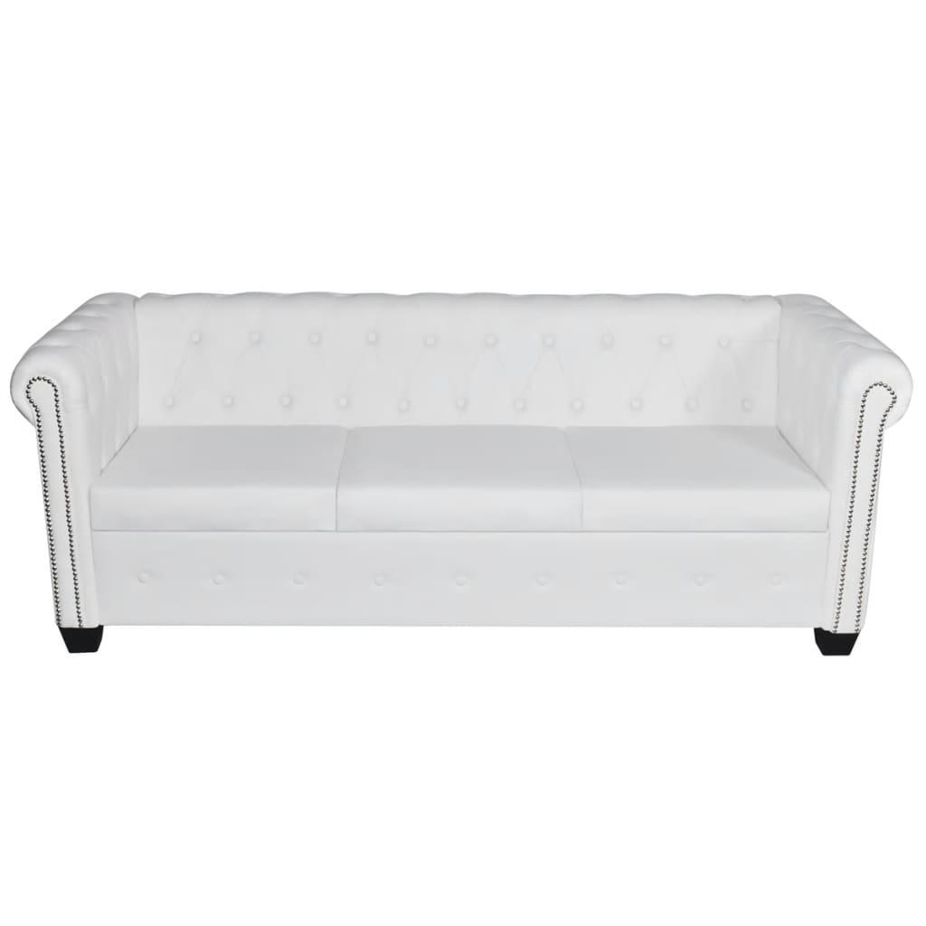 Chesterfield Sofa Set 2-Seater and 3-Seater White Faux Leather at Set Shop and Smile