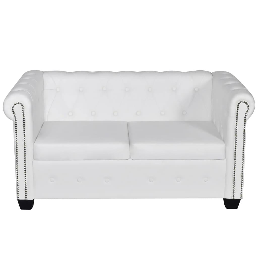 Chesterfield Sofa Set 2-Seater and 3-Seater White Faux Leather at Set Shop and Smile