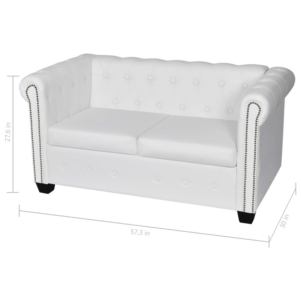 Chesterfield Sofa Set 2-Seater and 3-Seater White Faux Leather at Set Shop and Smile
