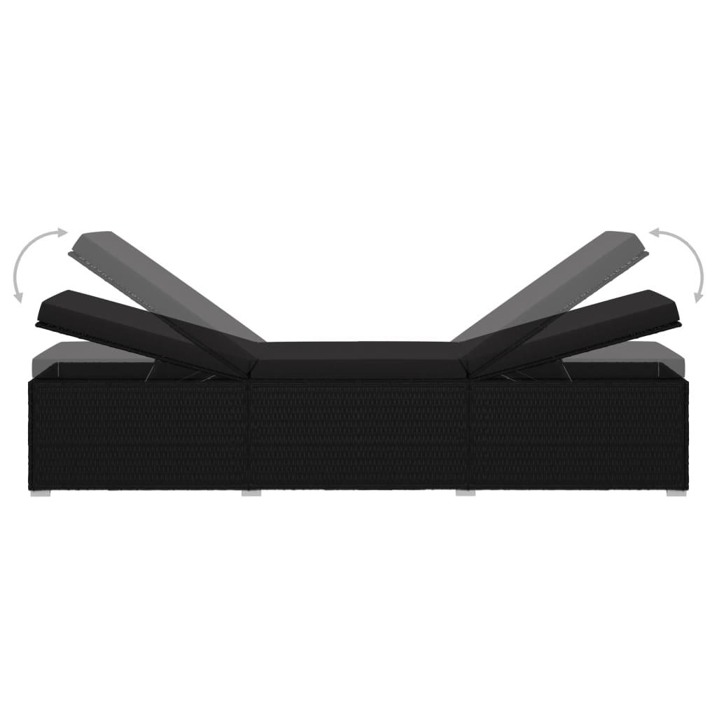 Sun Lounger with Cushion Poly Rattan Black at Set Shop and Smile