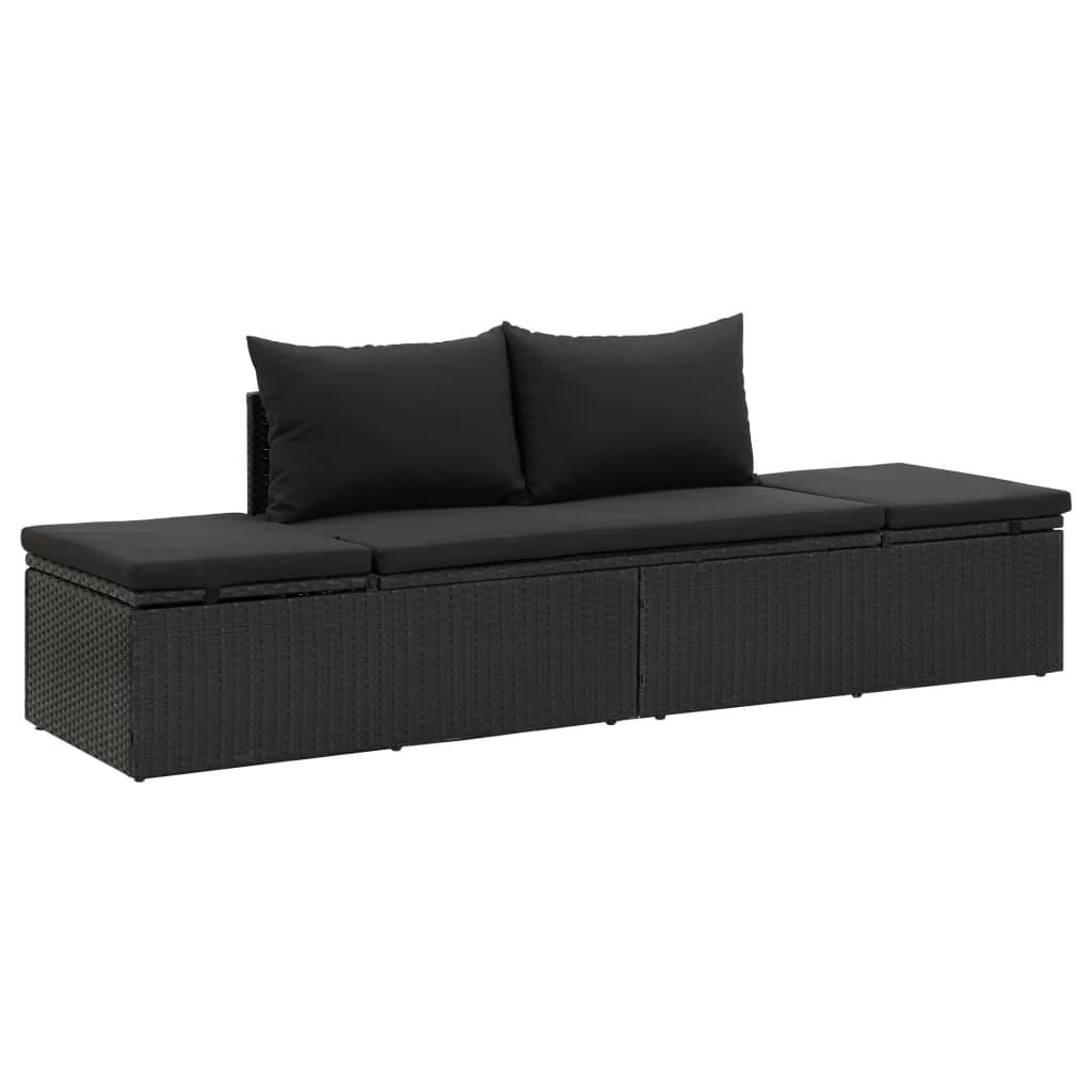 Sun Bed with Cushions Poly Rattan Black at Set Shop and Smile