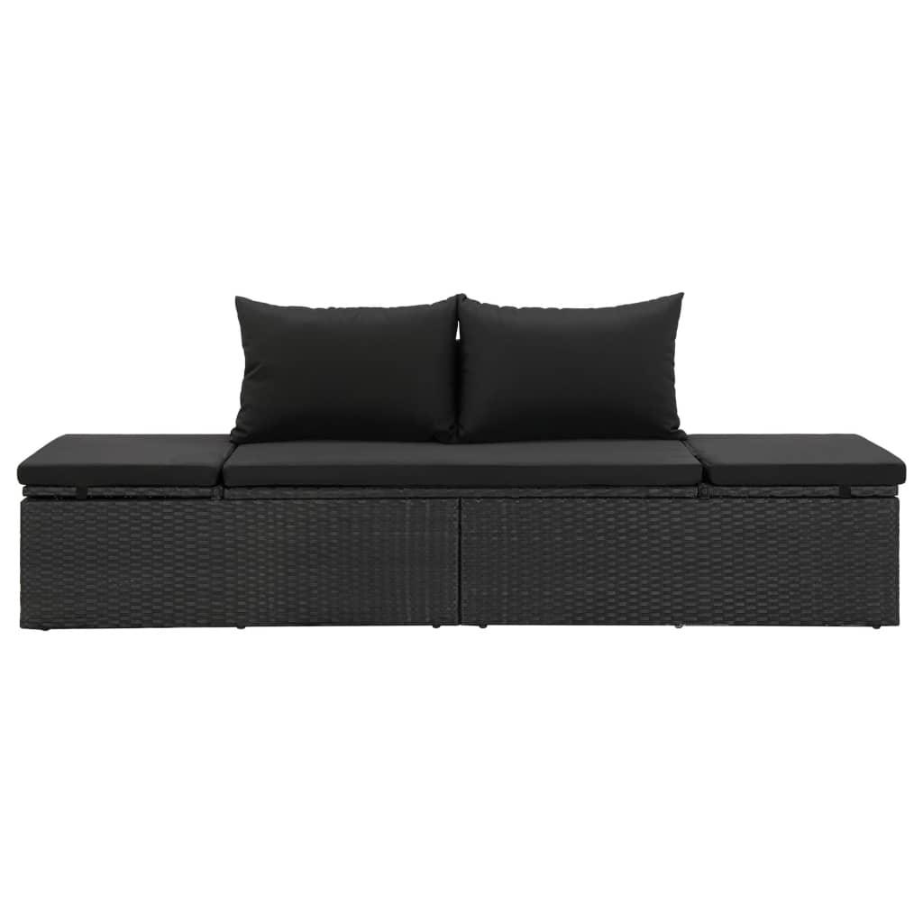Sun Bed with Cushions Poly Rattan Black at Set Shop and Smile