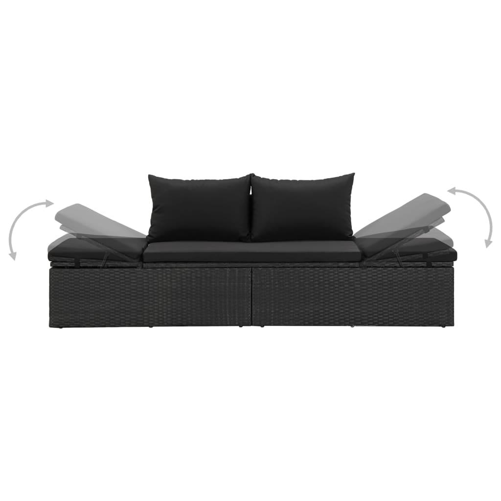 Sun Bed with Cushions Poly Rattan Black at Set Shop and Smile