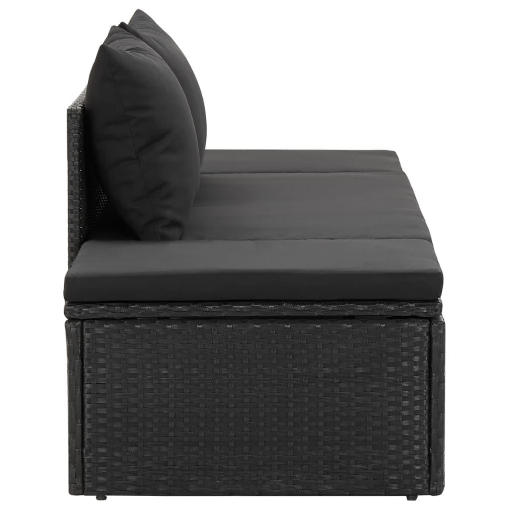 Sun Bed with Cushions Poly Rattan Black at Set Shop and Smile