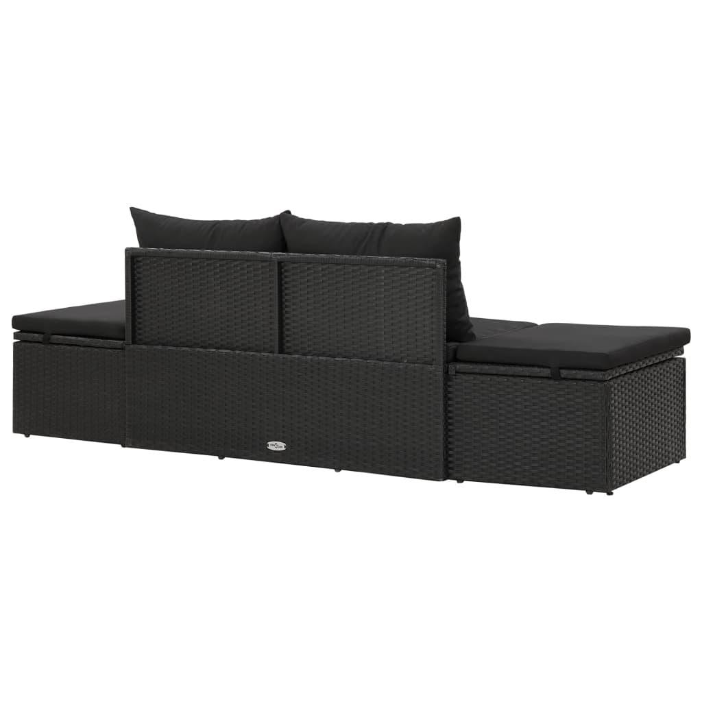 Sun Bed with Cushions Poly Rattan Black at Set Shop and Smile