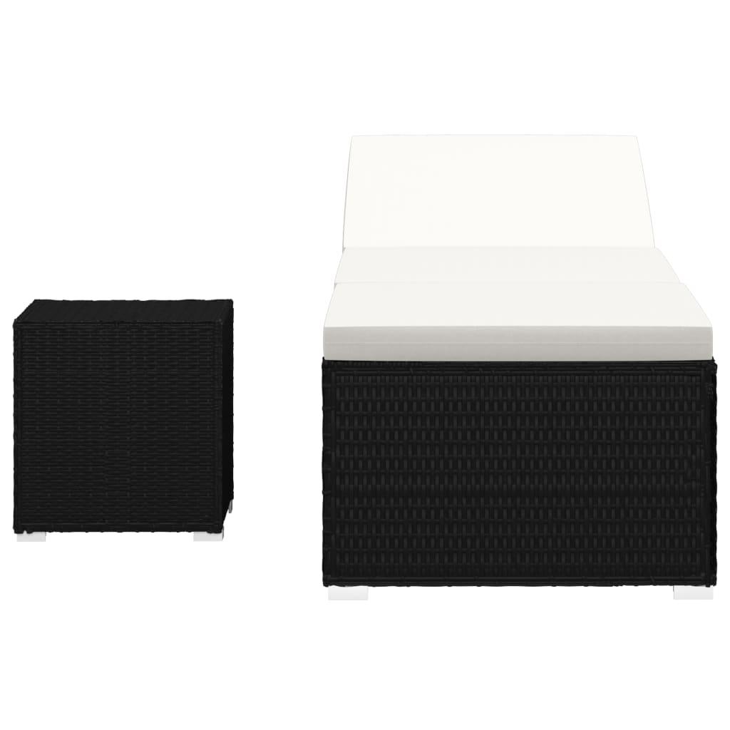 Sun Lounger with Cushion and Tea Table Poly Rattan Cream White at Set Shop and Smile