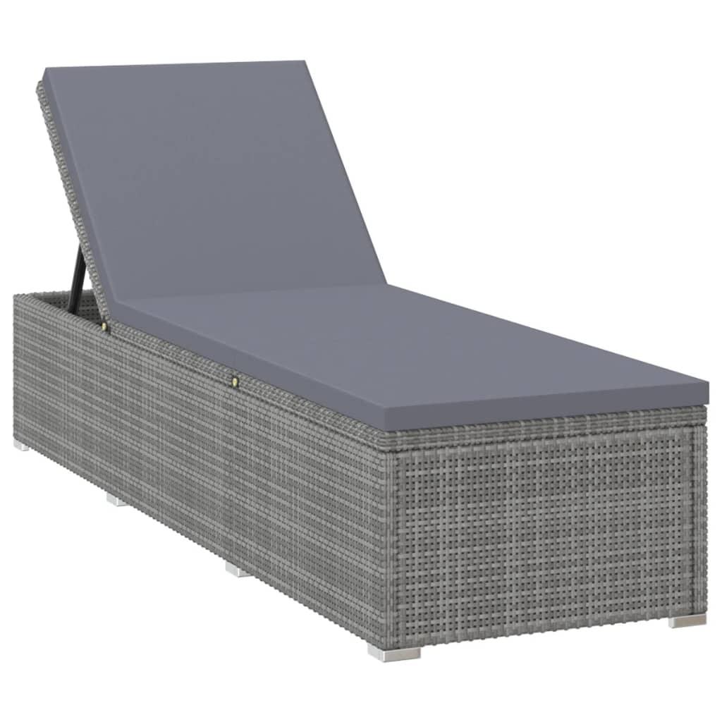 Sun Lounger with Cushion and Tea Table Poly Rattan Gray at Set Shop and Smile