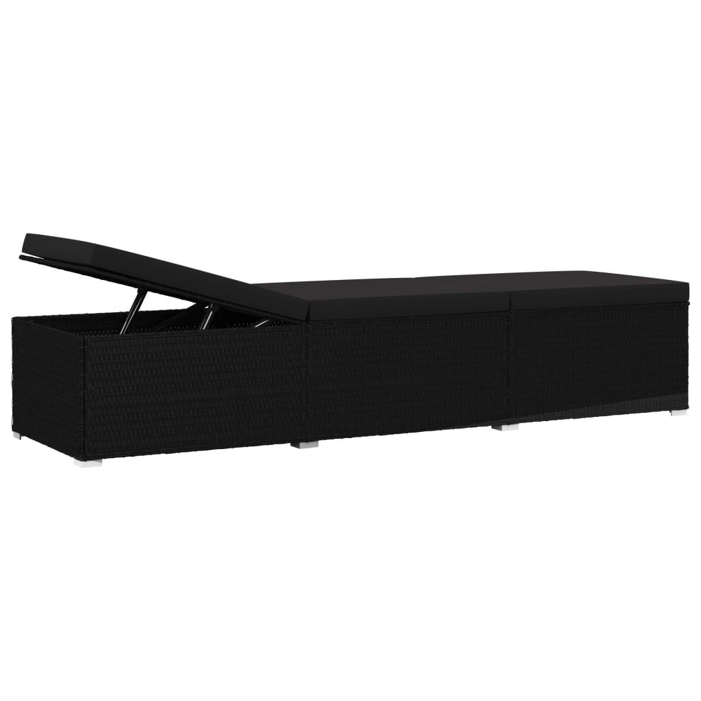 Sun Lounger with Cushion and Tea Table Poly Rattan Black at Set Shop and Smile