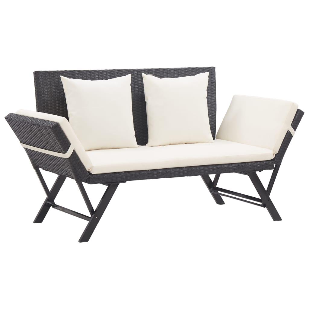 Patio Bench with Cushions 69.3" Black Poly Rattan at Set Shop and Smile