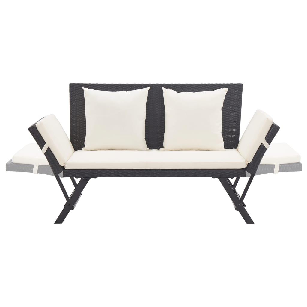 Patio Bench with Cushions 69.3" Black Poly Rattan at Set Shop and Smile