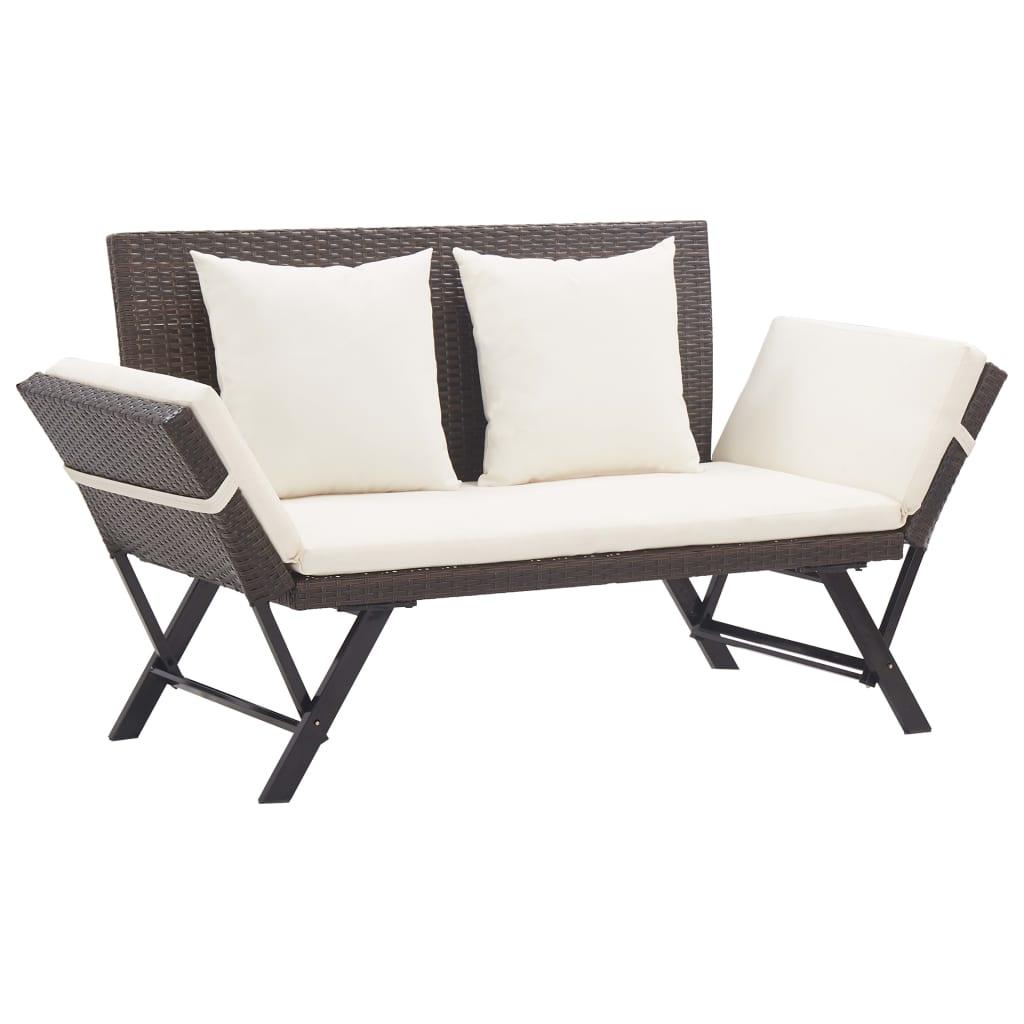 Patio Bench with Cushions 69.3" Brown Poly Rattan at Set Shop and Smile
