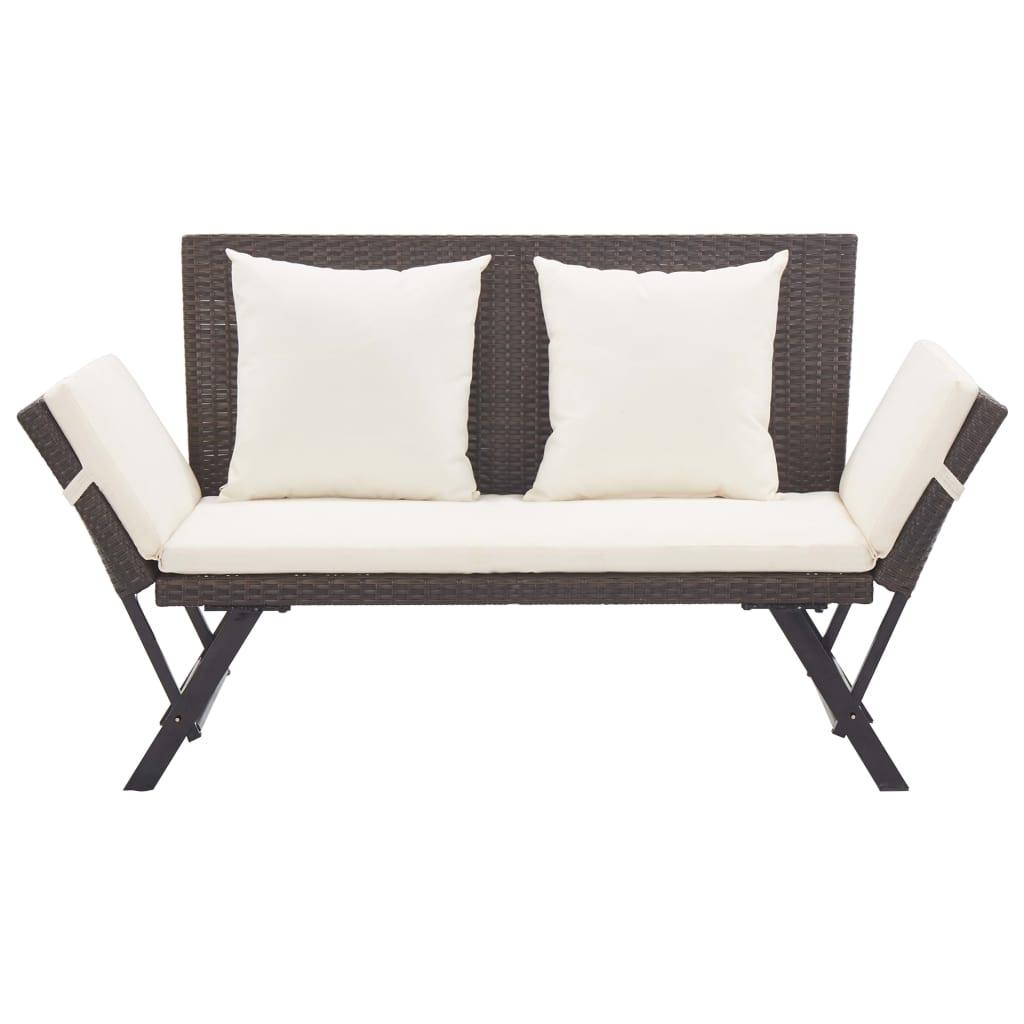 Patio Bench with Cushions 69.3" Brown Poly Rattan at Set Shop and Smile