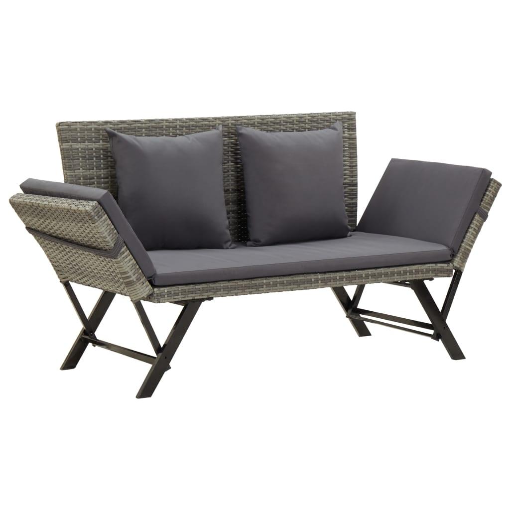 Patio Bench with Cushions 69.3" Gray Poly Rattan at Set Shop and Smile