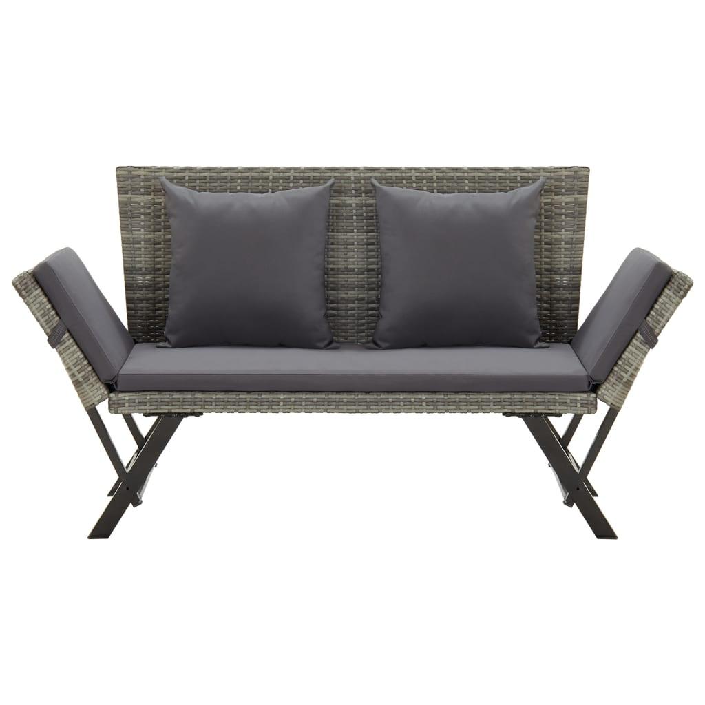 Patio Bench with Cushions 69.3" Gray Poly Rattan at Set Shop and Smile