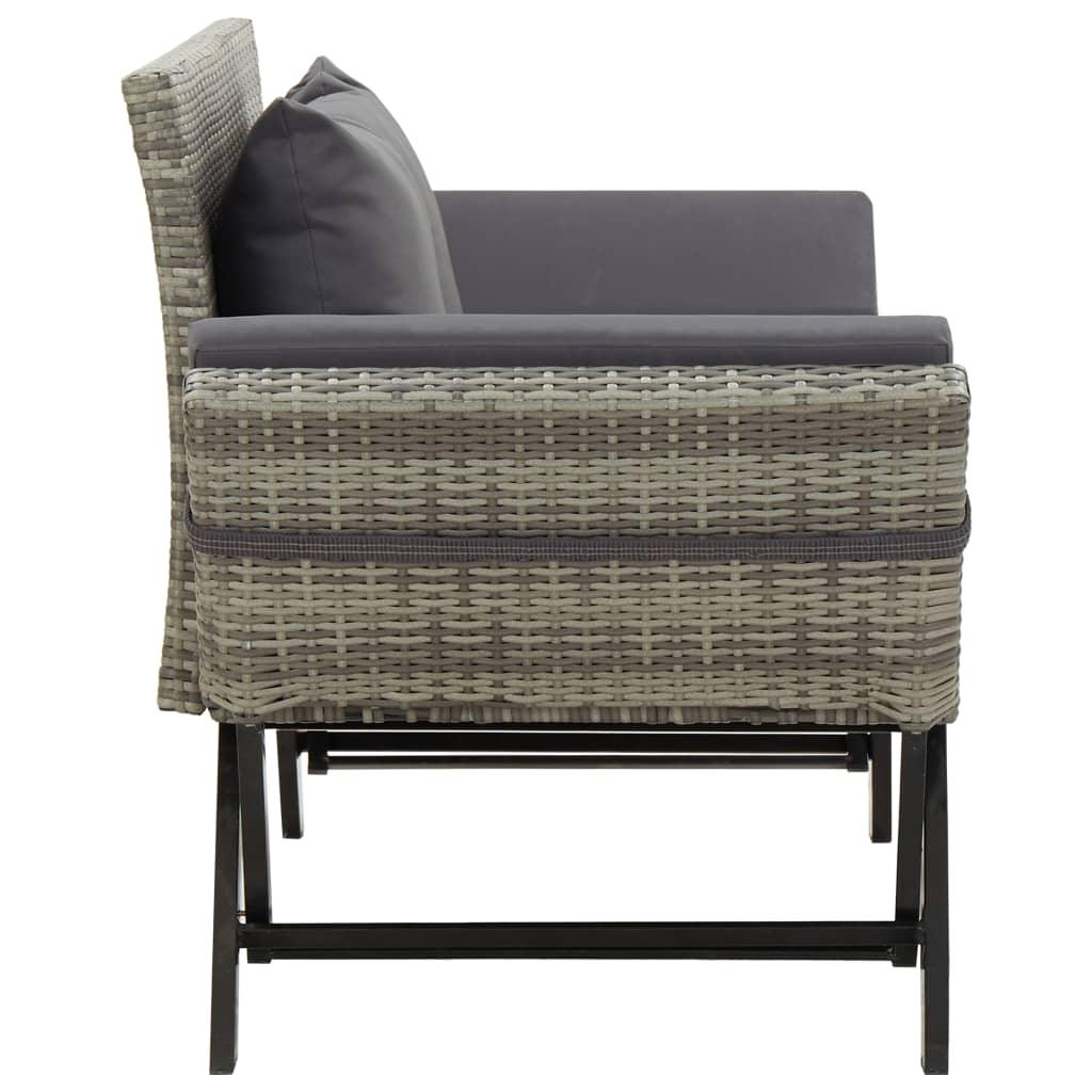 Patio Bench with Cushions 69.3" Gray Poly Rattan at Set Shop and Smile