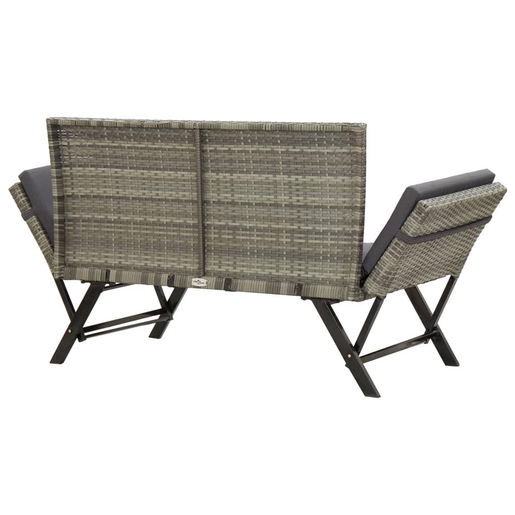 Patio Bench with Cushions 69.3" Gray Poly Rattan at Set Shop and Smile