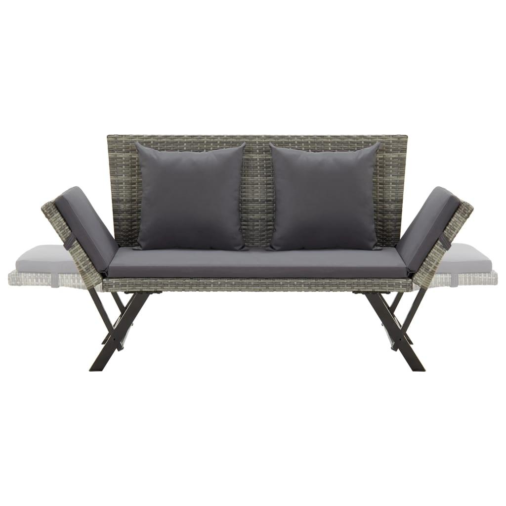 Patio Bench with Cushions 69.3" Gray Poly Rattan at Set Shop and Smile