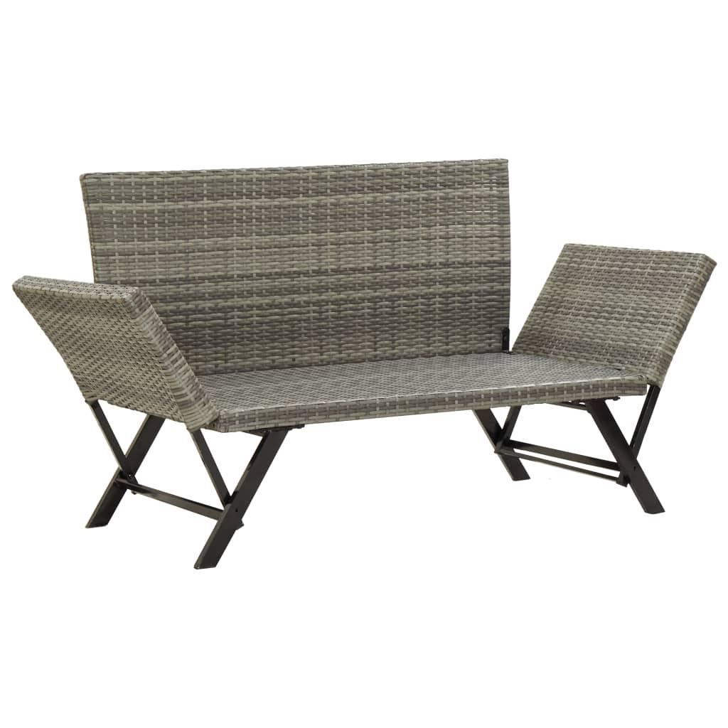 Patio Bench with Cushions 69.3" Gray Poly Rattan at Set Shop and Smile