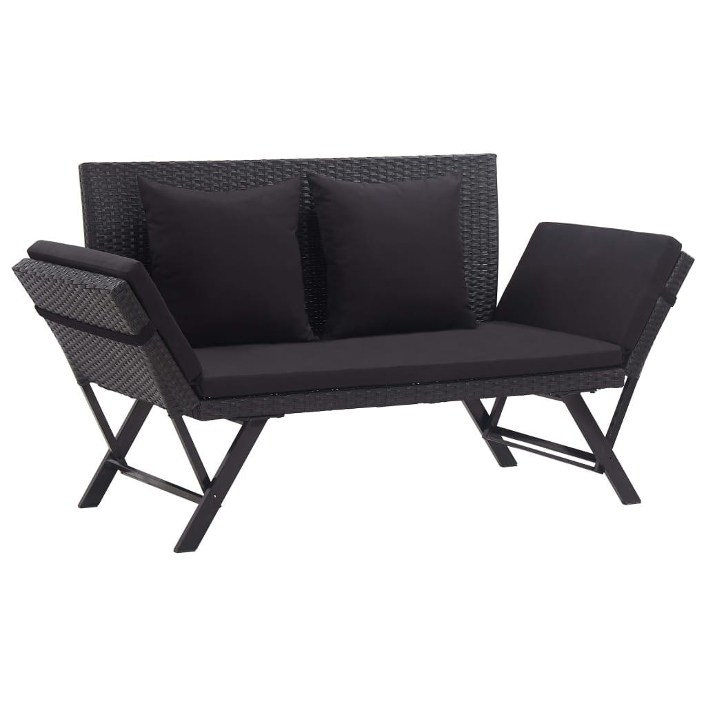 Patio Bench with Cushions 69.3" Black Poly Rattan at Set Shop and Smile