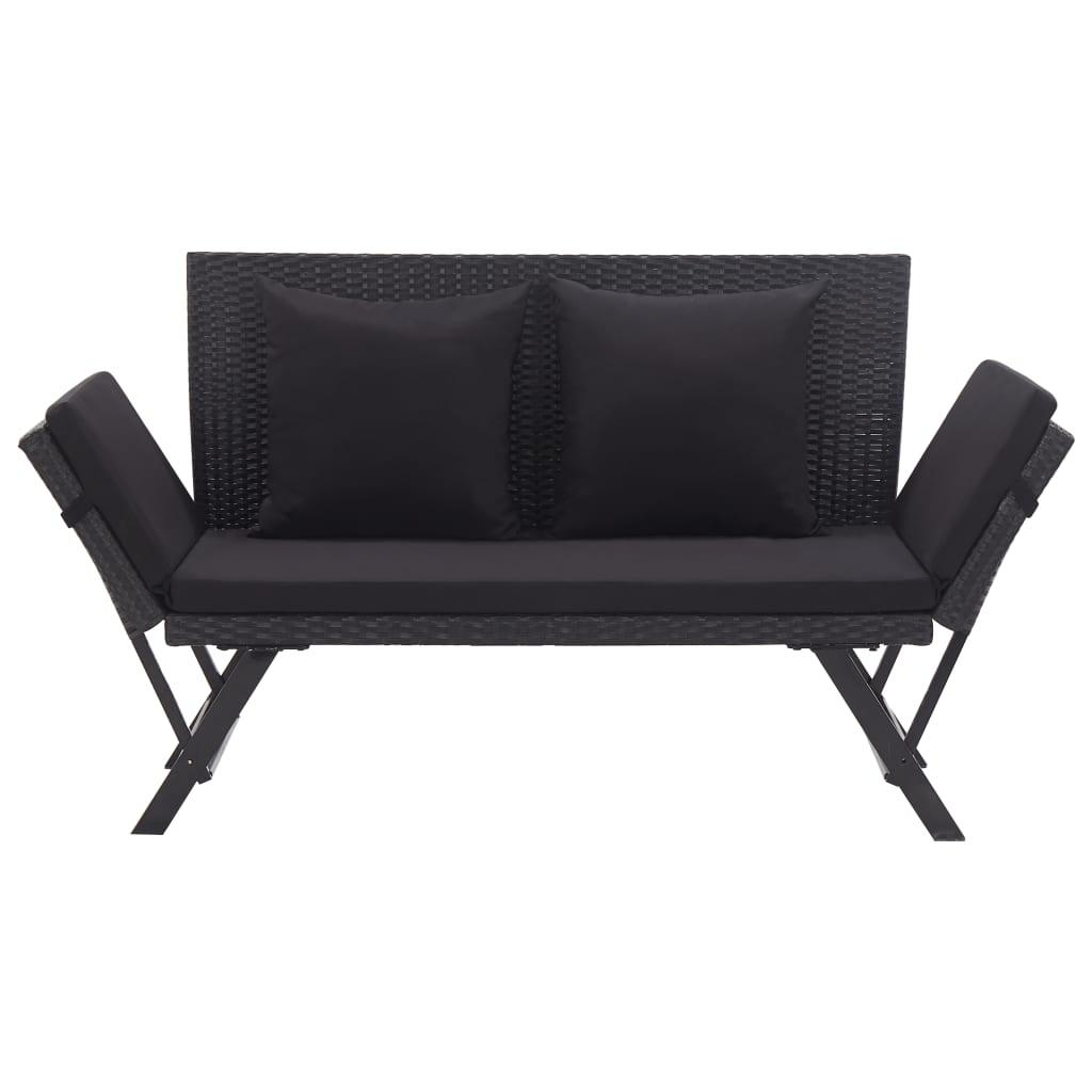 Patio Bench with Cushions 69.3" Black Poly Rattan at Set Shop and Smile