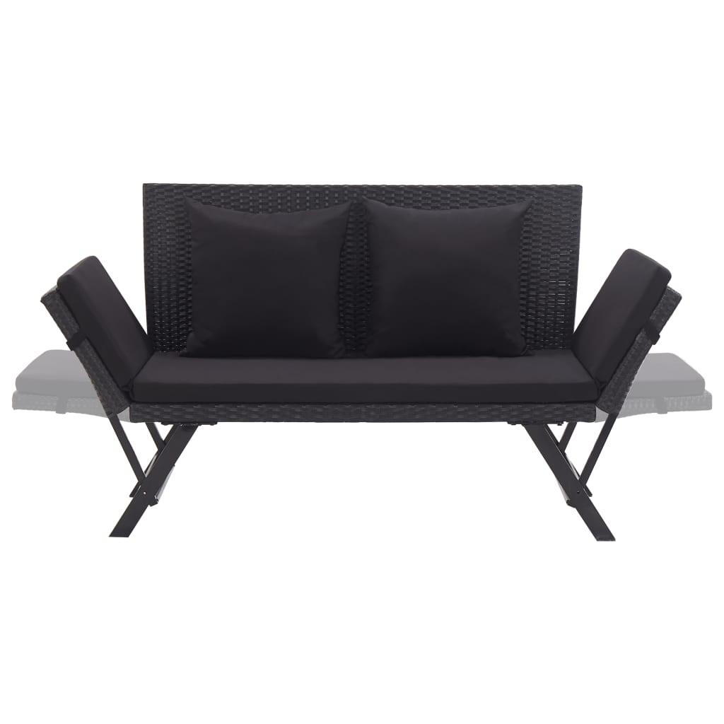 Patio Bench with Cushions 69.3" Black Poly Rattan at Set Shop and Smile