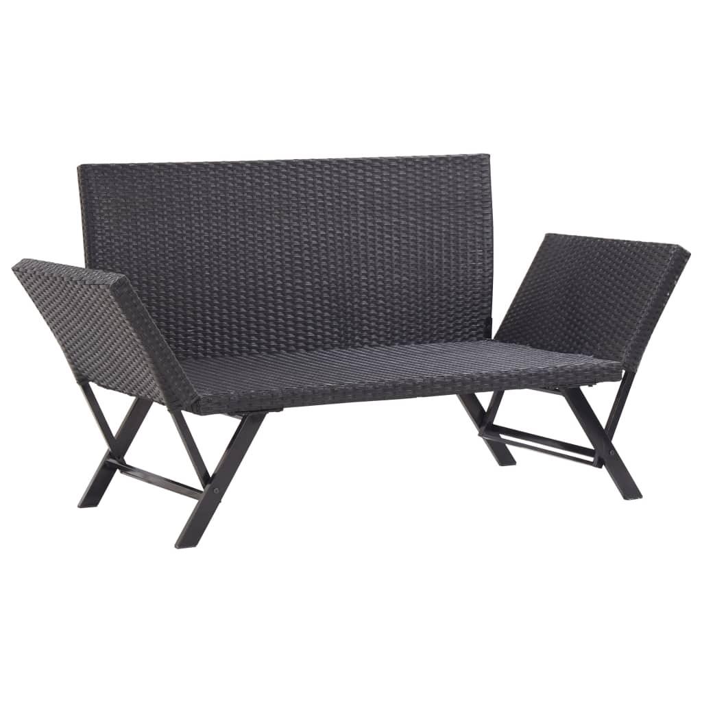 Patio Bench with Cushions 69.3" Black Poly Rattan at Set Shop and Smile