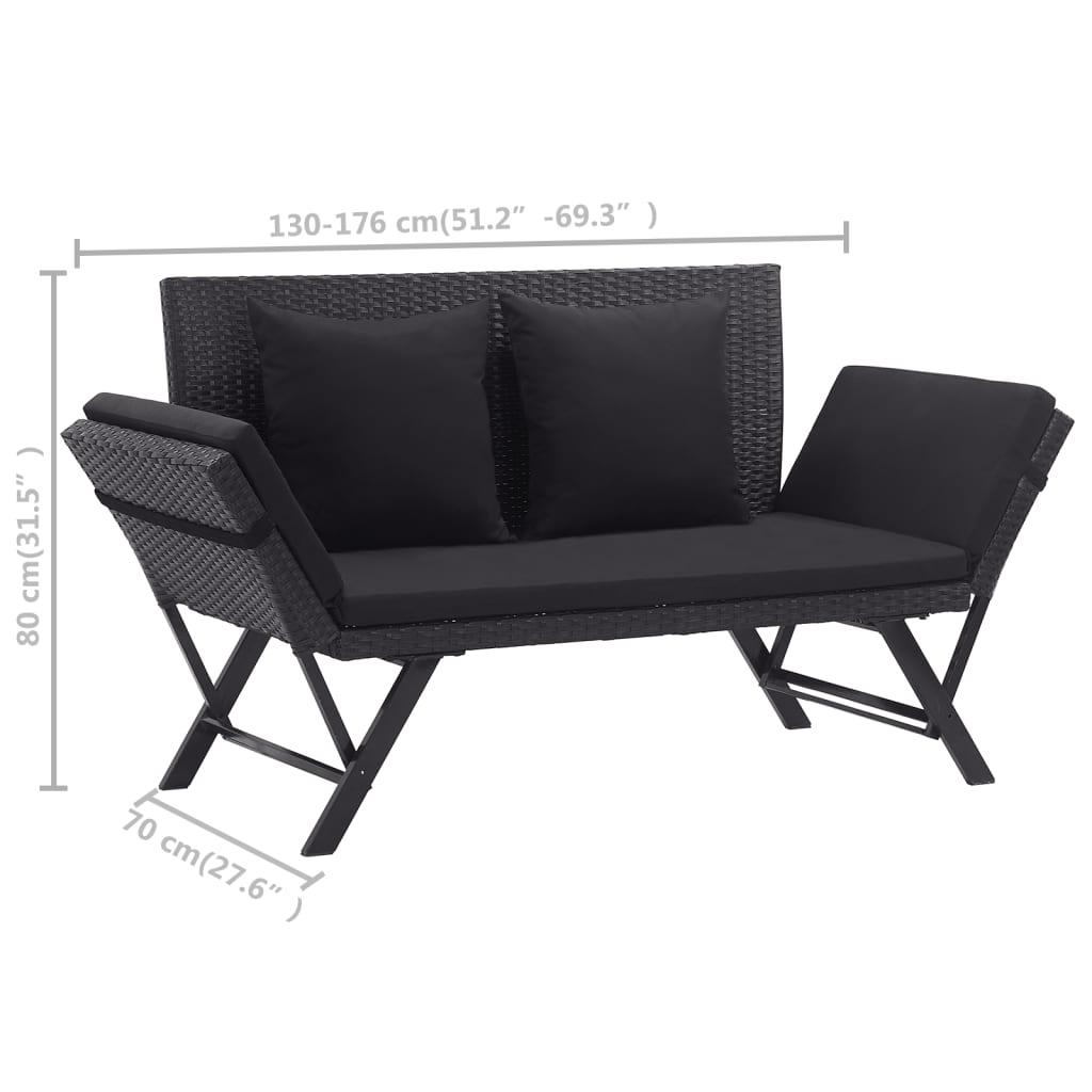 Patio Bench with Cushions 69.3" Black Poly Rattan at Set Shop and Smile