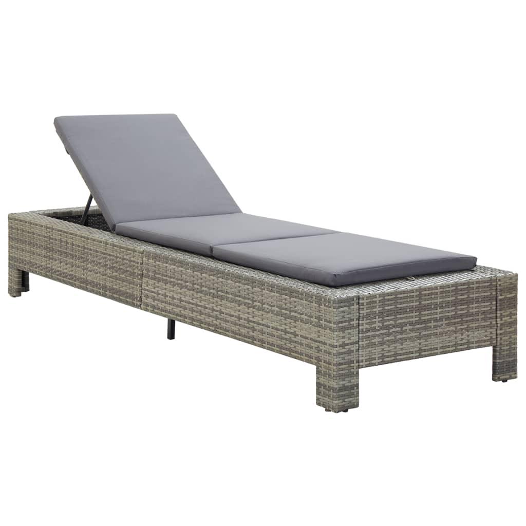 Sunbed with Cushion Gray Poly Rattan at Set Shop and Smile