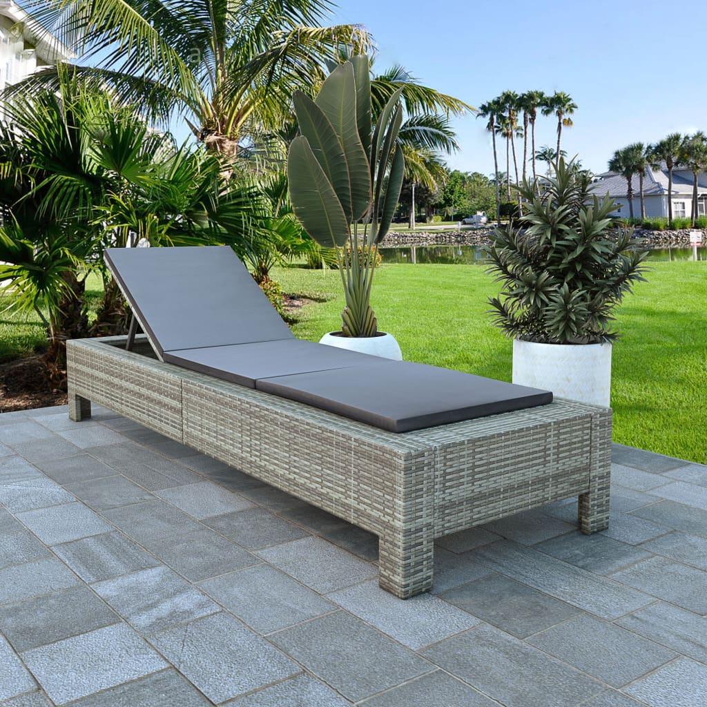 Sunbed with Cushion Gray Poly Rattan at Set Shop and Smile