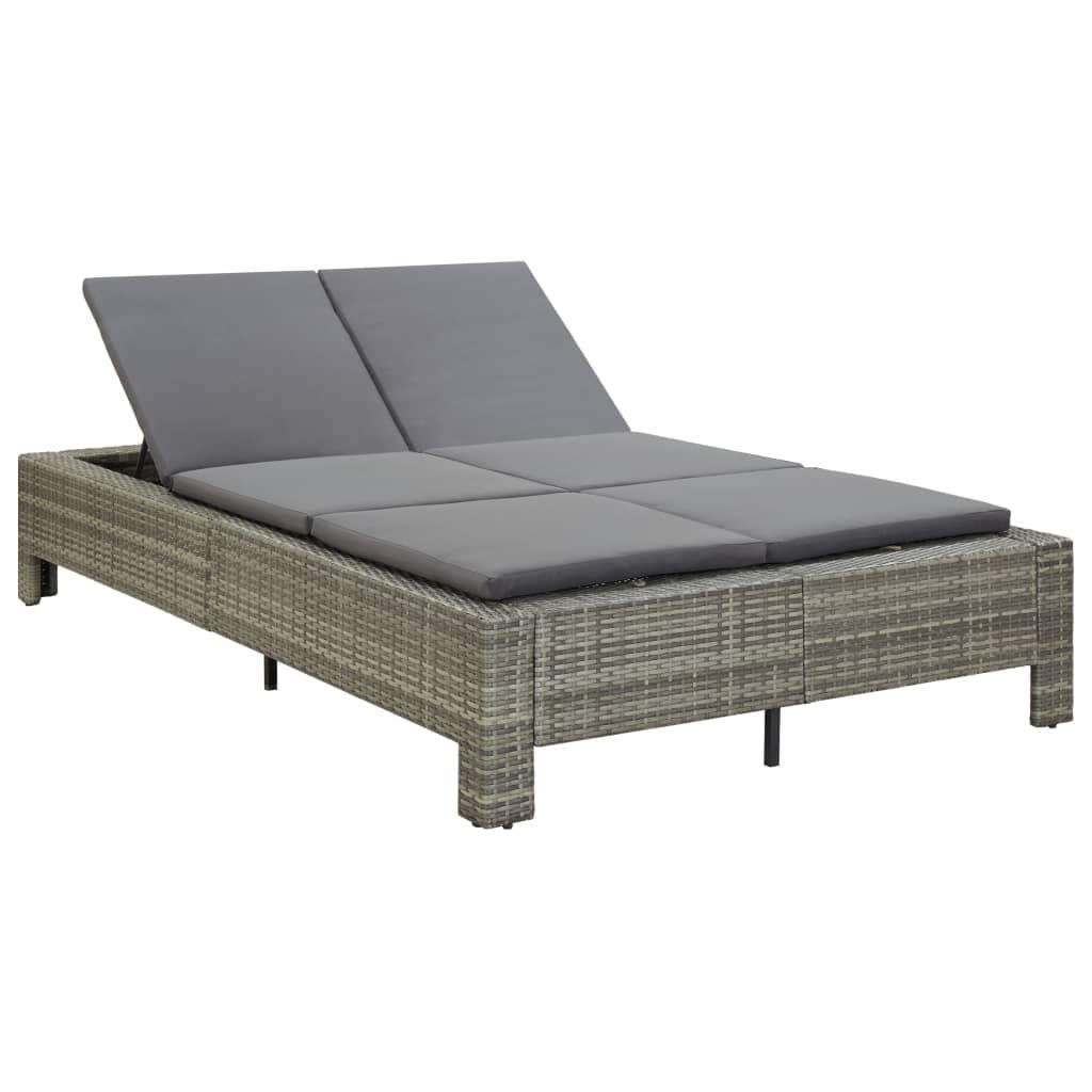 2-Person Sunbed with Cushion Gray Poly Rattan at Set Shop and Smile