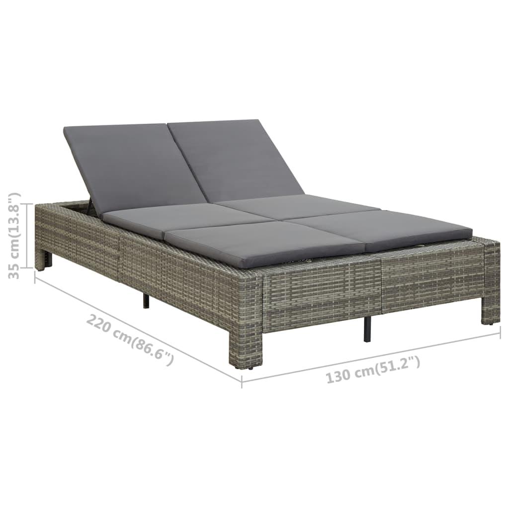 2-Person Sunbed with Cushion Gray Poly Rattan at Set Shop and Smile