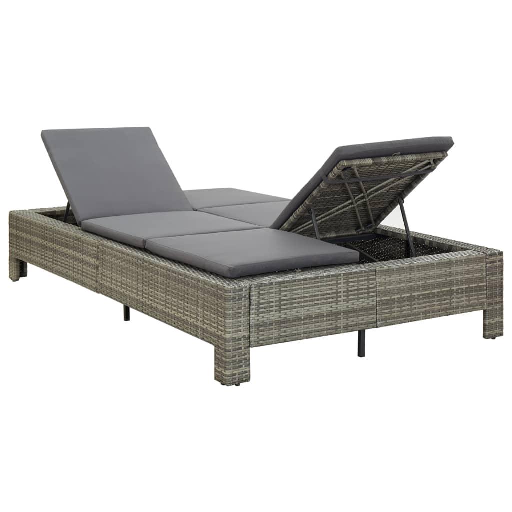 2-Person Sunbed with Cushion Gray Poly Rattan at Set Shop and Smile