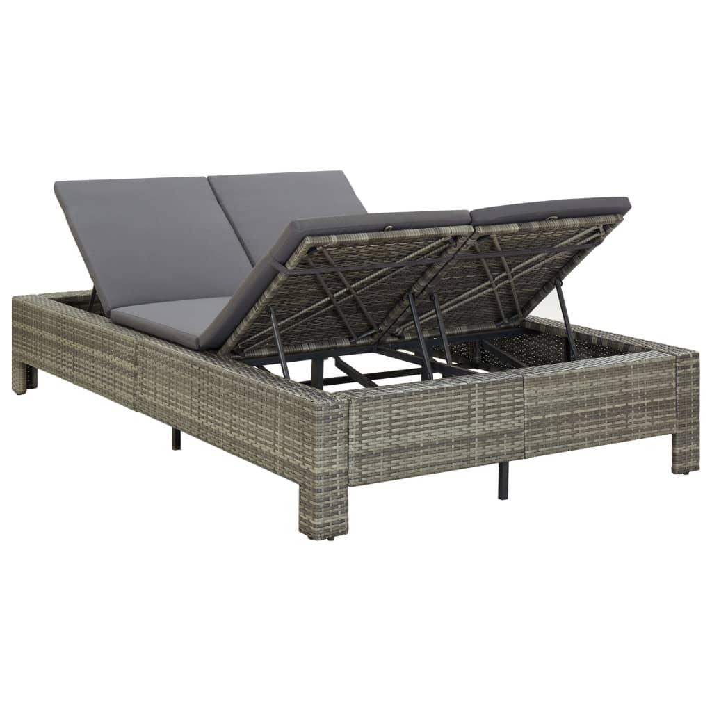 2-Person Sunbed with Cushion Gray Poly Rattan at Set Shop and Smile