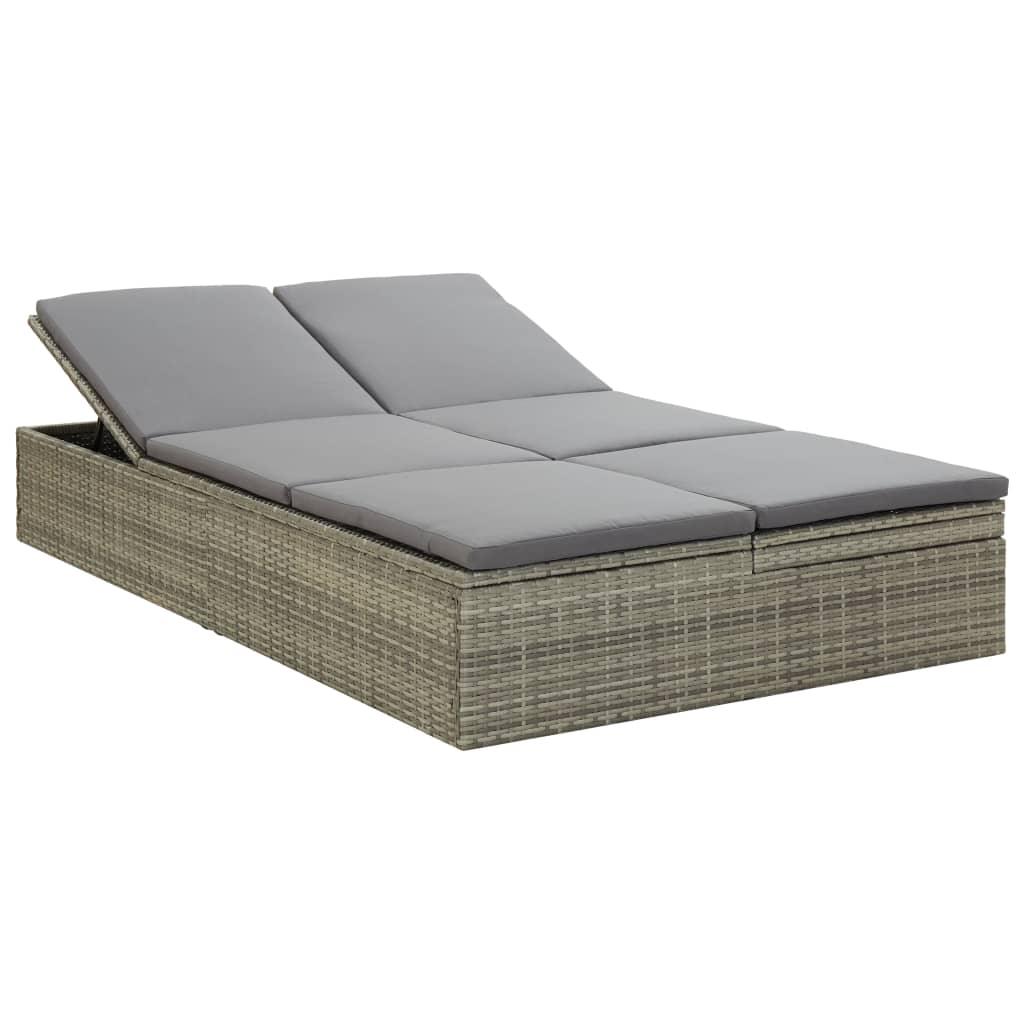 Convertible Sun Bed with Cushion Poly Rattan Gray at Set Shop and Smile