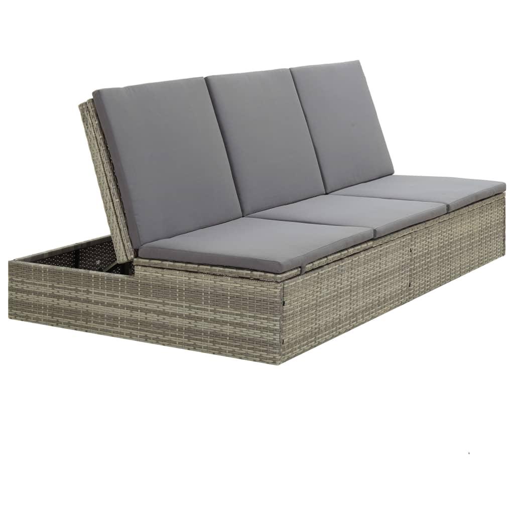 Convertible Sun Bed with Cushion Poly Rattan Gray at Set Shop and Smile