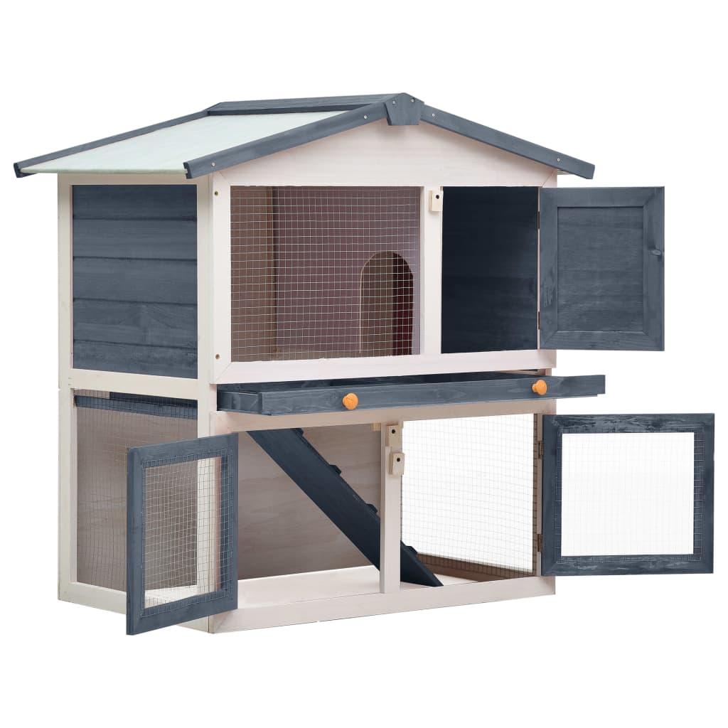 Outdoor Rabbit Hutch 3 Doors Gray Wood at Set Shop and Smile