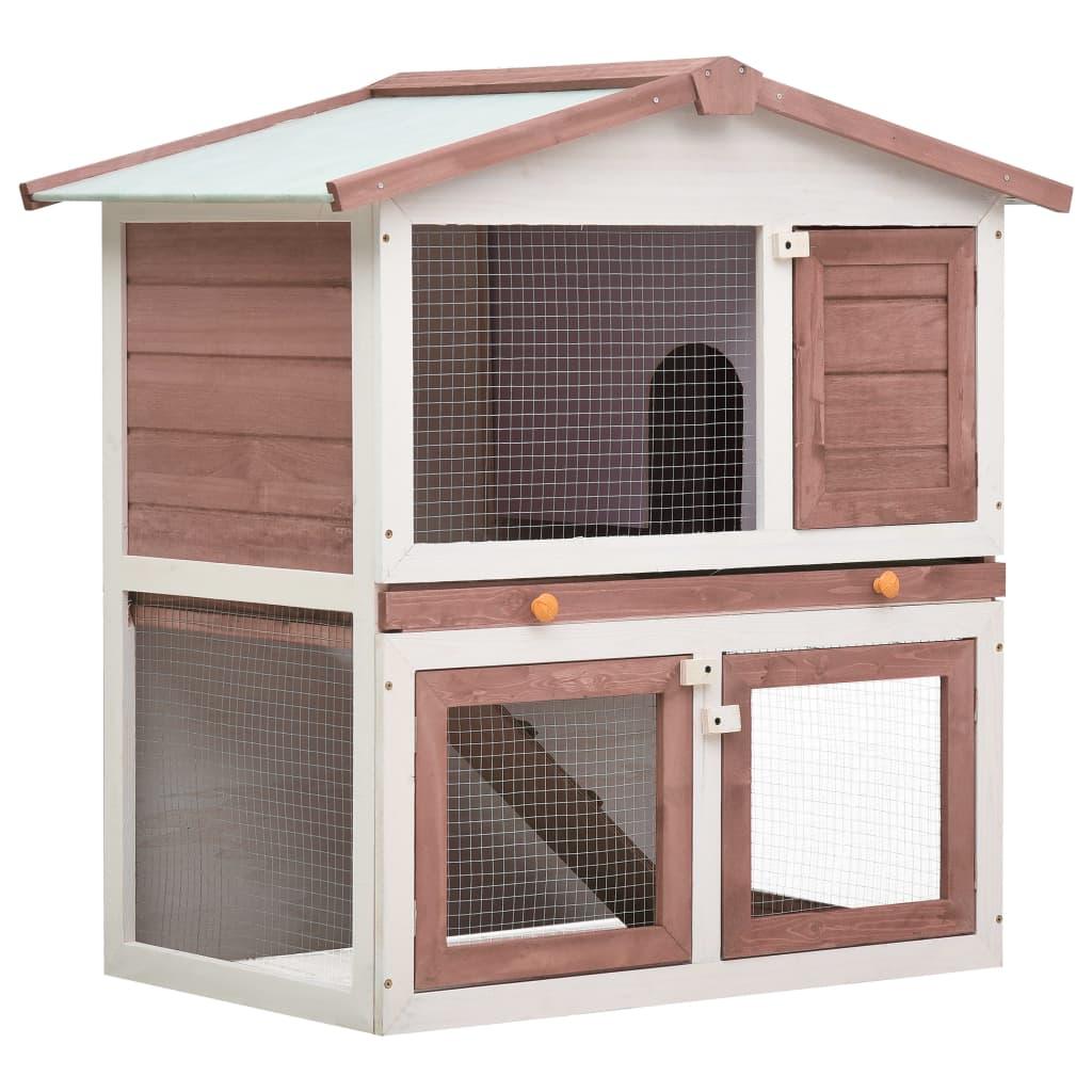 Outdoor Rabbit Hutch 3 Doors Brown Wood at Set Shop and Smile