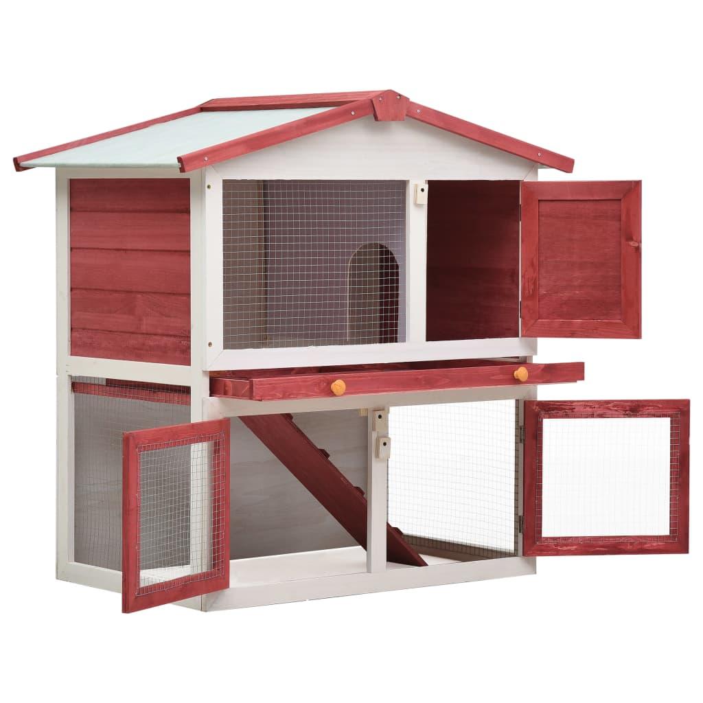 Outdoor Rabbit Hutch 3 Doors Red Wood at Set Shop and Smile